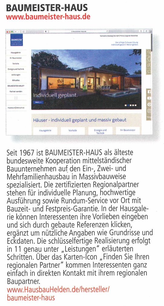 Screenshot eines Artikels von baugui.de-Tipp: www.baumeister-haus.de, HausbauHelden 7/22