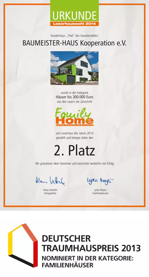 Auszeichnungen für Haus Thiel Auszeichnungen für Haus Thiel